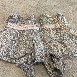 Smocked dresses size 0-3 (blue and orange) and 3-6 (gray and pink)